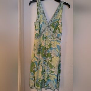 Tahari Aqua and Lime Floral Midi Dress